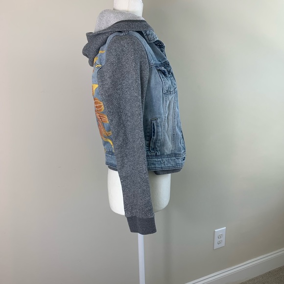 American Eagle Denim Jacket Painted Sun Face - Picture 5 of 7